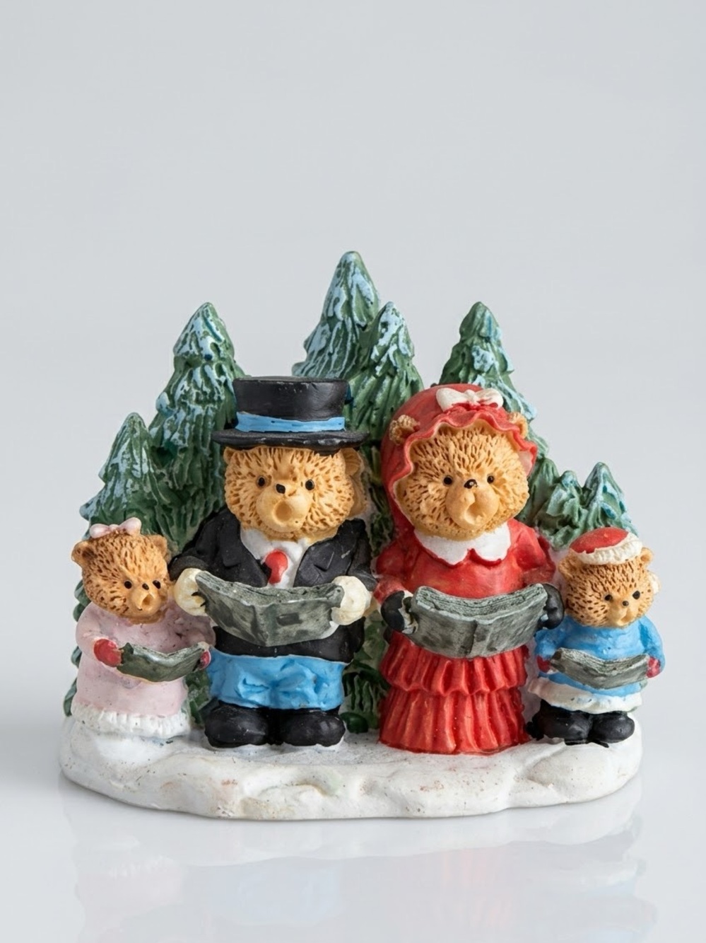Vintage 80s Silvestri Teddy Bear Carolers Christmas Ornament Holiday Figurine 2"